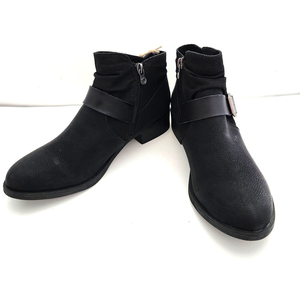 Blowfish Malibu Ankle Boots Black Vegan Leather Buckle Zipper Womens 7